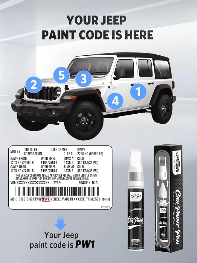 Sunburst Orange Pearl(PV6/DV6) for Jeep Touch Up Paint Pen, 2 in 1 Car Scratch Remover with Pen Tip and Brush, Precise Color Match for Car Paint Scratch Repair, Quickly and Easily Fix Chips and Nicks