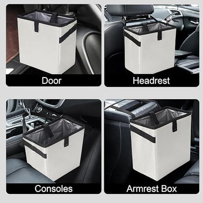 Homelove Car Trash Can, Leak-Proof Waterproof Trash Bin Collapsible Portable Auto Garbage Bag Large Capacity Trashcan Storage Bag Multipurpose Car Organizer Hanging (White)
