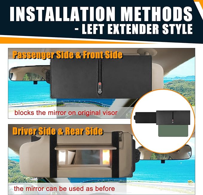 Veharvim 2 Pack Sun Visor Extender for Car with Zipper Slider (Driver + Passenger Side), Upgraded UV400 Car Sun Visor Extension with PC Lens and Side Sunshade, Anti-Glare, UV-Filtering