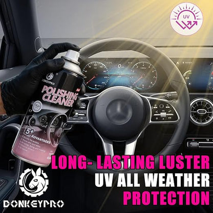 DONKEYPRO Car Interior Cleaner - Protects Plastic, Vinyl, Leather Seats, Tire,Dashboard - UV Guard, Anti-Aging, Long-Lasting Shine, Interior Detailer Spray with Iron Can - 15 Fl Oz