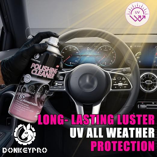 DONKEYPRO Interior Car Cleaner & Polishing - Repels Dust & Staining, Restores & Protects Plastic, Vinyl, Leather, Dashboard - UV Guard, Anti-Aging, Exterior & Interior Car Detailer Spray (3 x 15oz)