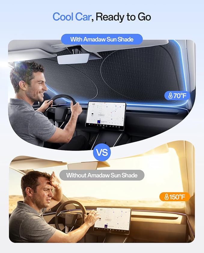 Windshield Sun Shade for Kia Sportage/Sorento/K5/Seltos/Soul 2000-2026, Custom Fit Sunshade, 100% UV Block & Heat Insulation, Foldable Car Sunshade with Storage Bag