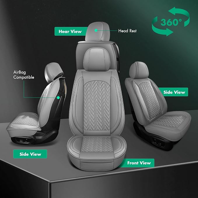 SCITOO 2PCS Car Seat Covers, Waterproof Front Seat Covers Automotive Seat Covers Vehicle Seat Covers Car Seat Protector Seat Cover Set for Cars SUV Pick-up Truck Sedan (2PCS Front, Gray)
