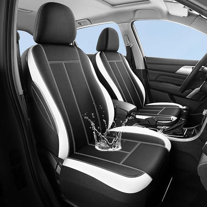 HChengkikz Car Seat Covers Full Set, Waterproof Neoprene Car seat Covers, Airbag Compatible, Universal Fit Automotive Seat Covers for Most Cars, Trucks, SUVs (Black + White)