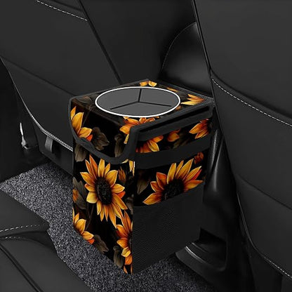 Car Trash Can – Multi-Purpose, Lightweight and Portable with Durable Water-Resistant Coating, No Installation Required, Practical and Ample Capacity, Variety of Colors.Beautiful Sunflower