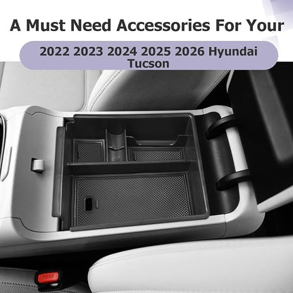 LUWU 2025 2026 Tucson Accessories for 2022-2025 2026 Hyundai Tucson Center Console Organizer Armrest Storage Box Armrest Console Organizer Insert Tray Black-trim(NOT FOR 2025 PHEV &Limited Model)