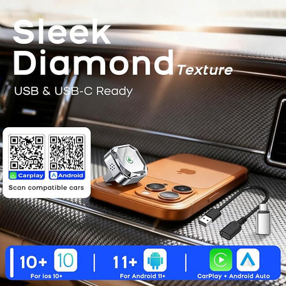 2026 Mini Wireless CarPlay Android Auto 2 in 1 Adapter - Converts Wired to Wireless Car Play Dongle, 5.8GHz Fast Bluetooth Receiver for 2016+ Vehicles, Plug & Play Auto Connect (USB-A/C)