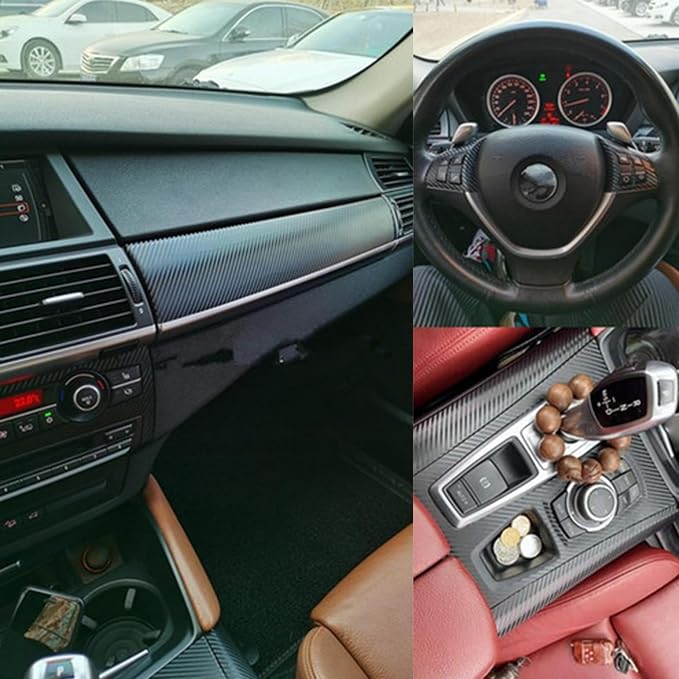 GXARTS Black 3D Carbon Fiber Car Interior Decor Kits Trim Sticker Compatible with BMW X5 E70 X6 E71 2008 2009 2010 2011 2012 2013 2014