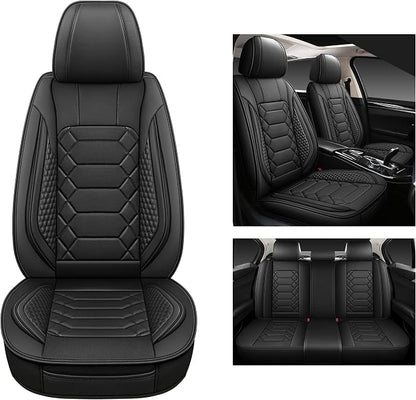 HAIYAOTIMES Leather Car Seat Covers Full Set, Waterproof Faux Leather Seat Covers for Cars, Non-Slip Car Interior Covers Universal Fit for Most Cars Sedans Trucks SUVs, Black