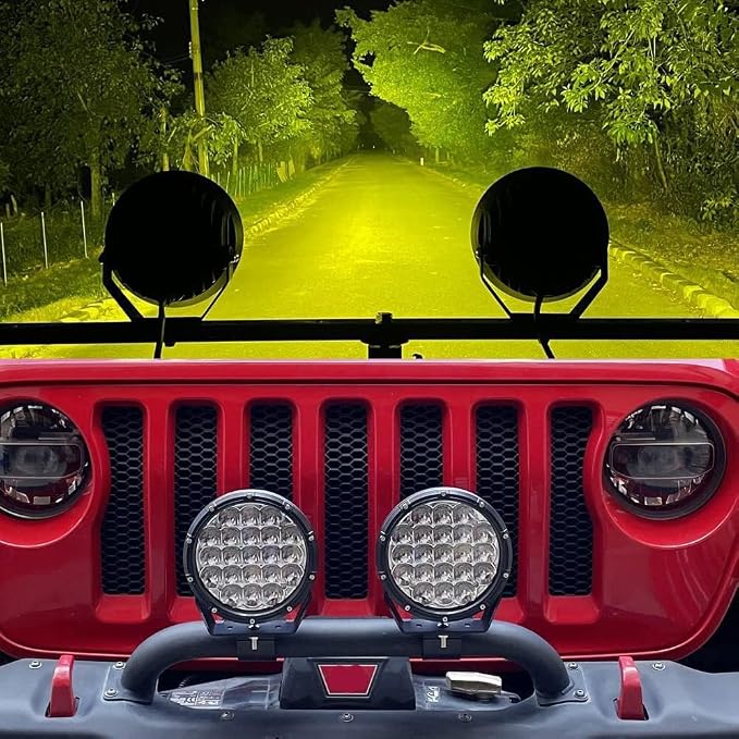 BIGLIONX Round LED Offroad Lights 7inch 2pcs 210W 32000LM LED Off Road Light Super Bright Amber Offroad Lights Driving Light Spot Light Bar with Wiring Harness IP68 for Trucks Pickup ATV UTV SUV