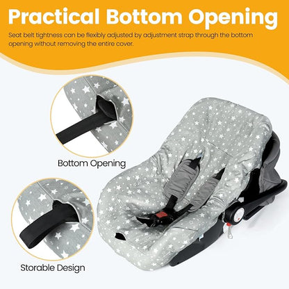 Orzbow Infant Car Seat Cover Liner, 100% Cotton Baby Seat Protector Cover, Universal Fit Carseat Liner for Travel System Car Seats, Breathable & Prevent Dirt, Machine Washable, 0-12 Months, Gray