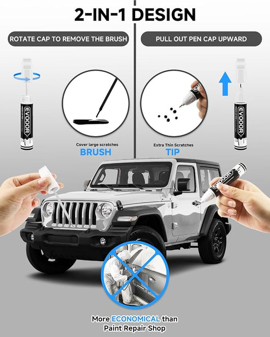 PW1/SW1 Stone White Touch Up Paint Compatible with JeepExact Match 2 in 1 Touch up Paint for Chips and Nicks Repair