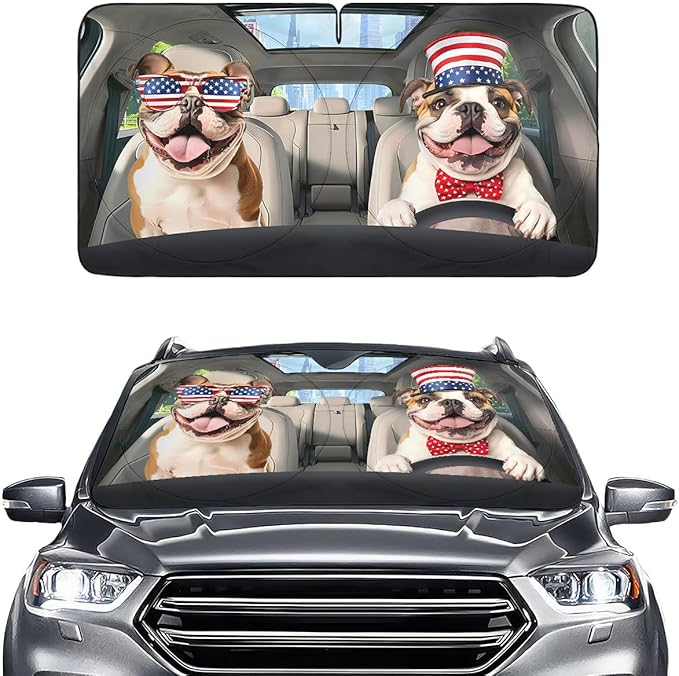 GENANY American Bulldog Windshield Sun Shade for Car SUV Truck (64x32 Inches), Automobile Sunshade, Protector Blocks UV, Car Decor