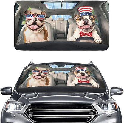 GENANY American Bulldog Windshield Sun Shade for Car SUV Truck (64x32 Inches), Automobile Sunshade, Protector Blocks UV, Car Decor
