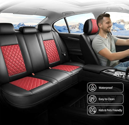 Car Seat Covers Compatible with Hyundai Elantra 2017-2025 2026 - Full Set 5 Seats Luxury Leather All-Weather Seat Cushions & Protectors, Waterproof & Breathable, Airbag Compatible (Red)