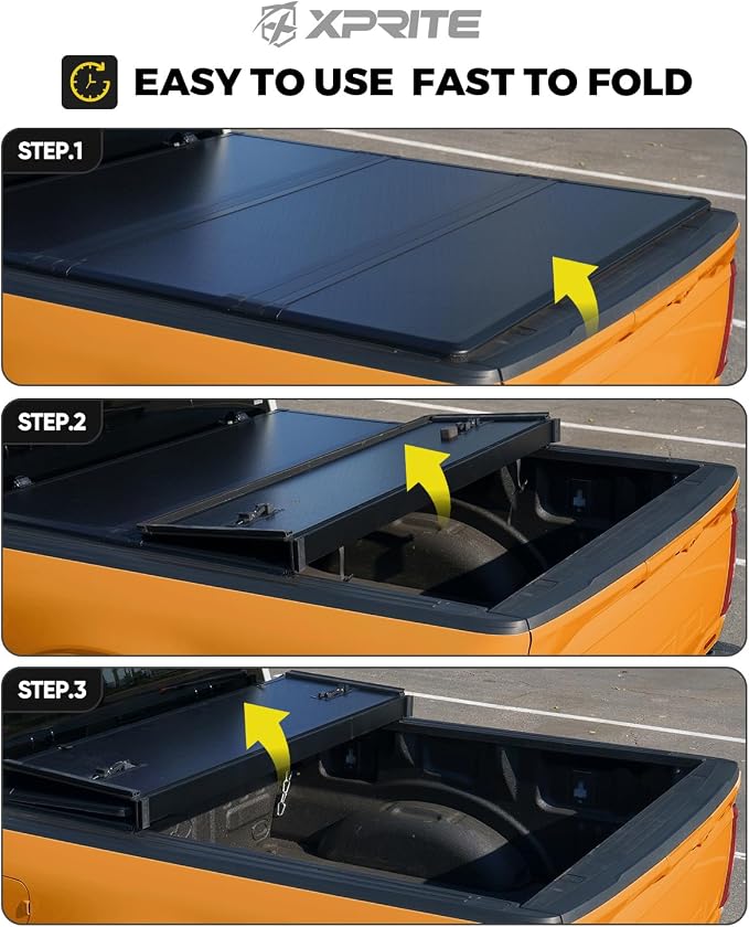 Xprite FRP Hard Tri Fold Truck Bed Tonneau Cover Compatible with Chevrolet Silverado/GMC Sierra 1500 LT 2014-2026 Chevy Silverado Bed Cover 6.6FT (79.4")