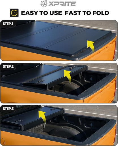 Xprite FRP Hard Tri Fold Truck Bed Tonneau Cover Compatible with Chevrolet Silverado/GMC Sierra 1500 LT 2014-2026 Chevy Silverado Bed Cover 6.6FT (79.4")