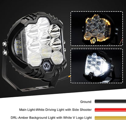 7 Inch Round Offroad Light - PSLER Driving Light Off Road 28W 5000LM Spot Flood Combo Work Light IP67 with DRL for Wrangler Pickup SUV ATV UTV Cart Trucks 4x4 F150（White）