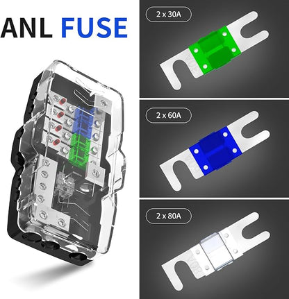 RVBOATPAT Fused Power Distribution Block Car Audio Fused Distribution Block 12V 0/4 Gauge 4 Way MIDI (Mini-ANL) Fuse Block for Auto Boat UTV Stereo Amp