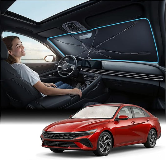 Nmoiss Windshield Sun Shade Umbrella Fit for Hyundai Elantra 2012-2026 Accessories, [Vinyl Coating Heat Shield] Protect Car from Sun Rays & Heat Damage Keep Cool and Protect Interior