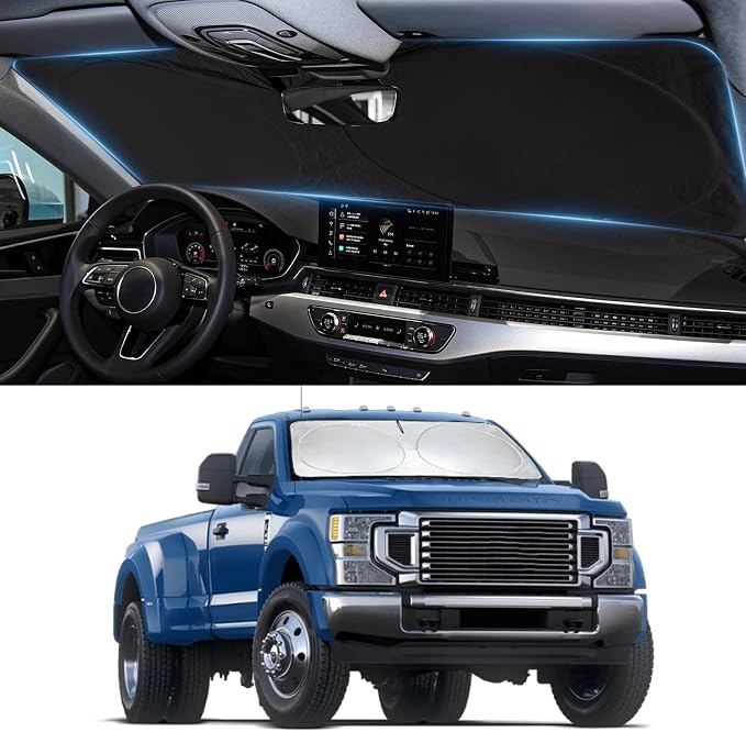 Sunshade for Ford Super Duty F250 F350 F450 F550 Windshield Sun Shade for 2010-2024 2025 2026 Ford F-250 F-350 F-450 F-550 2Door 4Door Pickup Accessories Front Window Shield Cover Visor Protector
