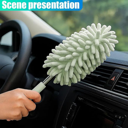 2PCS Car Interior Duster with Extension Pole – Washable Microfiber Dusters Detailing Brushes with Bendable Head, Long Handle Cleaning Duster Tool for Car Dash, Vents, Window, Furniture, Office (Green)