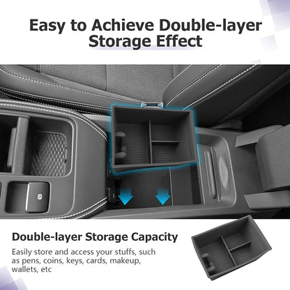 LUWU 2025 2026 Mustang Mach E Center Console Organizer for 2025 2026 Ford Mustang Mach E Select/Premium/GT Accessories Armrest Console Storage Box Glove Organizer Tray Silicone Material (Lower)