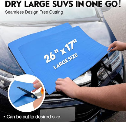 ARTIPOLY Premium Shammy Towel for Car Drying 2pk (26”x17”)-Super Absorbent Chamois Towel-Reusable shamies Towels for Cars, Bathroom,Pets, Dust Remove, No Spots/Streak/Scratch, Large, Blue