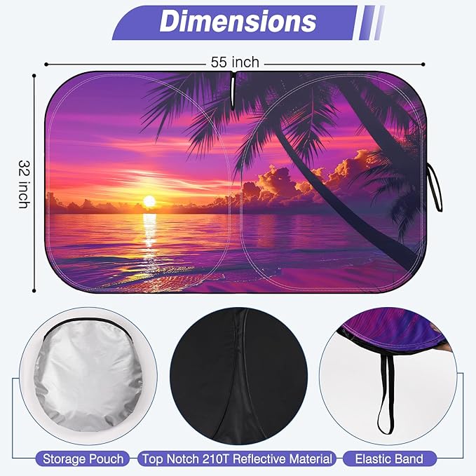 Windshield Sun Shade - Windshield Sun Shade Foldable, Car Sun Shade Windshield Keeps Interior Cool, Foldable Sunshade for Car Windshield with Storage Bag for Cars, SUVs, 55'' x 32''