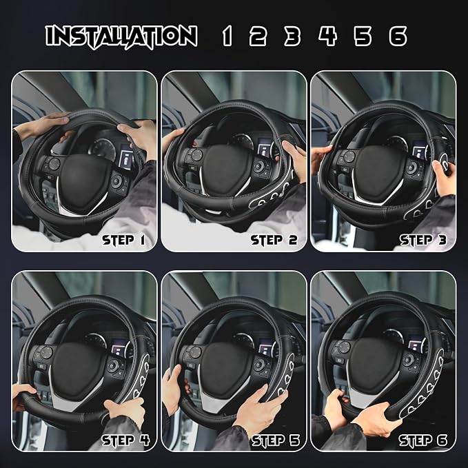 Ventilated Heart-Shaped Steering Wheel Cover with Anti-Slip Leather Grip. Compatible with Ford, Toyota, Honda, Nissan, and Chevrolet Vehicles for 14.5-15.2 inch Round Steering Wheels.