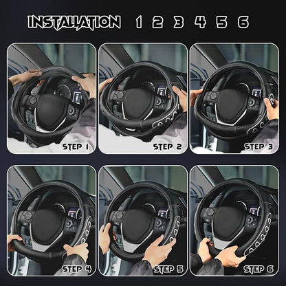 Ventilated Heart-Shaped Steering Wheel Cover with Anti-Slip Leather Grip. Compatible with Ford, Toyota, Honda, Nissan, and Chevrolet Vehicles for 14.5-15.2 inch Round Steering Wheels.