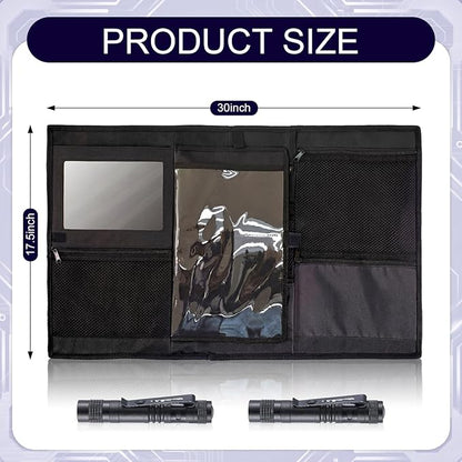 Sanwuta 30" L x 17.5" W Camp Trunk Organizer Trunk Lid Organizer for Summer Camp with 7 Pockets Plastic Mirror and Flashlight for Secure College Dorm Storage Chest