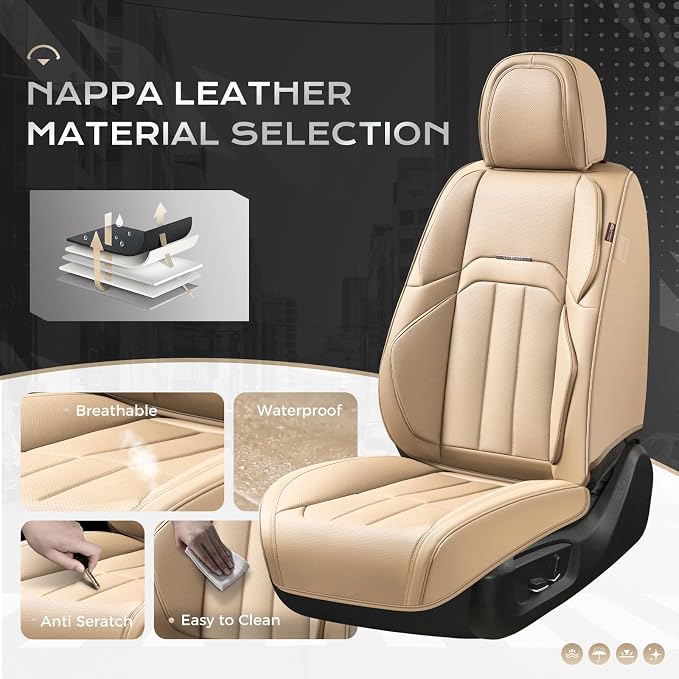 Coverado Car Seat Cover, Cover for Cars Full Seat, Premium Leather, Universal Fit Waterproof Seat Protectors, Car Seat Cushion Non-Slip for Most Cars