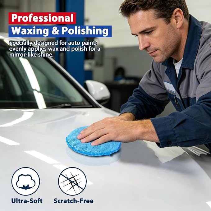 GLIMGLINT Microfiber Wax Applicator Pads, 5 Inch Round Foam Buffing & Detailing Polishing Pads, Reusable Car Wax Applicator for Car Cleaning, Waxing & Fine Polishing, 6 Pack