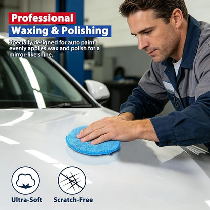 GLIMGLINT Microfiber Wax Applicator Pads, 5 Inch Round Foam Buffing & Detailing Polishing Pads, Reusable Car Wax Applicator for Car Cleaning, Waxing & Fine Polishing, 6 Pack