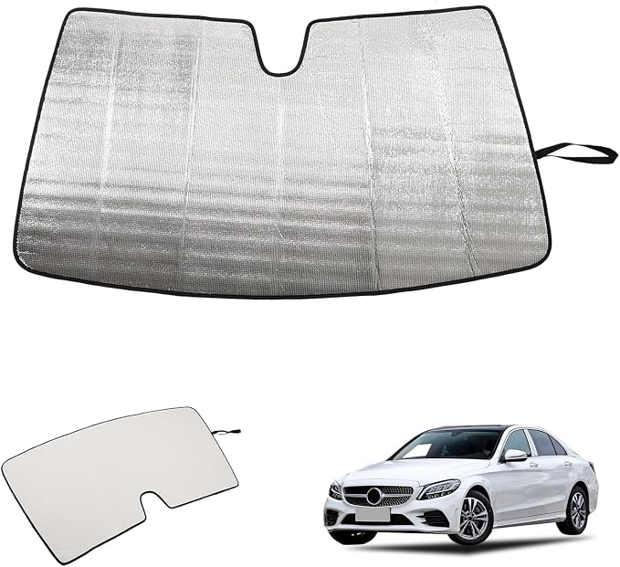 Windshield Sun Shade Compatible with Mercedes-Benz C-Class GLC W205 C180 2015-2021 Foldable Front Windshield Sunshade Protector, Block UV Rays Keep Your Car Cooler