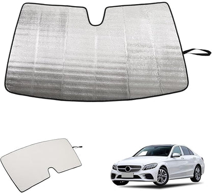 Windshield Sun Shade Compatible with Mercedes-Benz C-Class GLC W205 C180 2015-2021 Foldable Front Windshield Sunshade Protector, Block UV Rays Keep Your Car Cooler