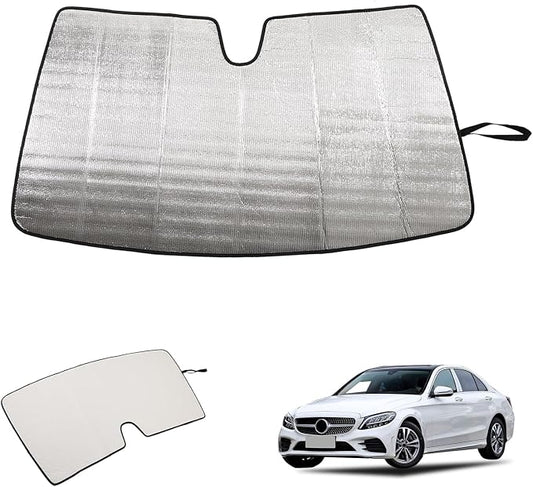 Windshield Sun Shade Compatible with Mercedes-Benz C-Class GLC W205 C180 2015-2021 Foldable Front Windshield Sunshade Protector, Block UV Rays Keep Your Car Cooler