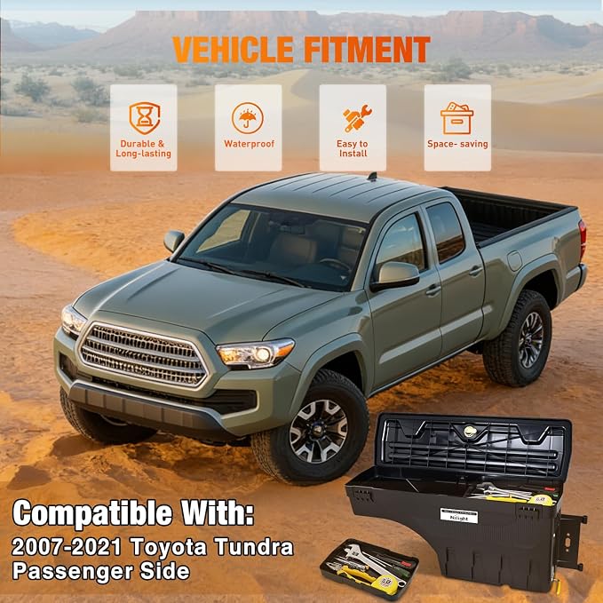 Nilight Truck Bed Tool Box Right Passenger Side Truck Tool Box Fit for Toyota Tundra 2007-2021 ABS Swing Case Truck Bed Storage Box with Lockable Lid Waterproof Wheel Well Toolbox Black