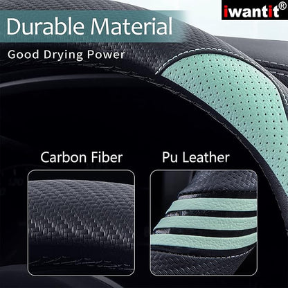Iwantit® Steering Wheel Cover with Carbon Fiber and Anti-Slip Rubber Ring,Universal Fit 14.5-15 inches for Cars,SUV (Fruit Green)