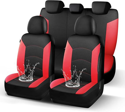 HChengkikz Car Seat Covers Full Set, Waterproof Neoprene Car Seat Covers, Airbag Compatible, Universal Automotive Seat Covers for Most Cars, SUVs, Trucks (Black + Red)