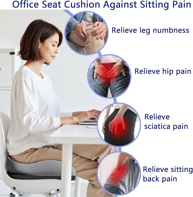 Seat Cushions for Office Chairs Wheelchair Cushion for Long Sitting Back Pain，Memory Foam Seat Car Computer Desk Chair Cushion，Coccyx Cushion for Tailbone Pain Relief Cushion Office Chair Charcoal