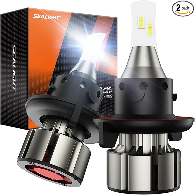 SEALIGHT H13 LED Bulbs, L2 9008 24,000LM Super Brightness 6000K Cool White Bulbs, IP68 Waterproof, Plug and Play, 15000RPM Turbo Fan, 60000Hrs Lifespan, 1:1 Size Driving Bulbs, Pack of 2