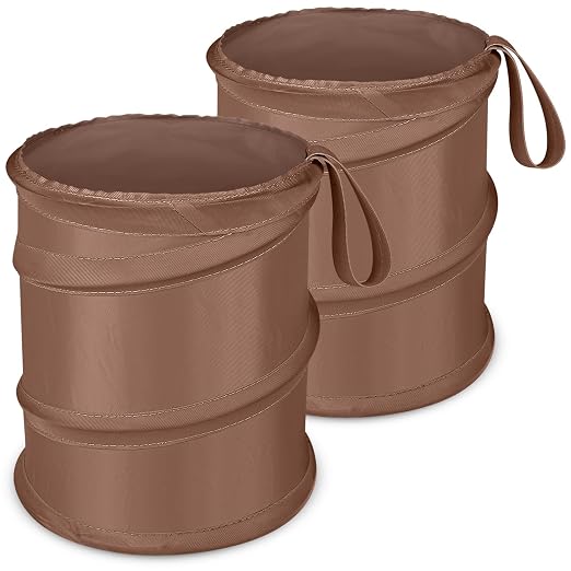 Car Trash Can, 2 Packs Mini Car Garbage Can, Collapsible Trash Bin | Pop-Up Trash Can for Car Front Back Seat, Portable Car Trash Bag Hanging for Vehicle SUV Rv Truck Accessories Interior, Brown