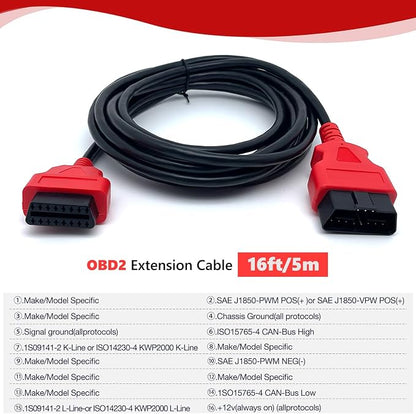 JUTA OBD2 Extension Cable Ultra-Long 16ft/5m 16-Pin OBD-II Male to Female Extension Cord OBDII Diagnostic Extender Adapter - 16ft/5m