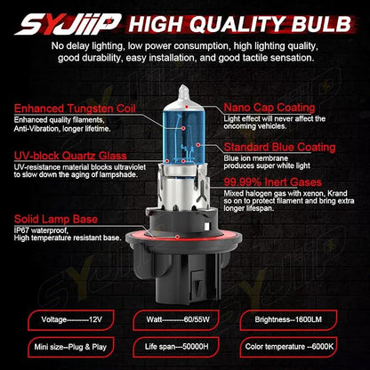 Upgraded Halogen Headlight Bulbs for Jeep Wrangler JK JL 2010 2011 2012 2013 2014 2015 2016 2017 2018 2019 2020 2021 2022, High Low Beams and Fog Lights Combo , 6000k White, 300% Brightness, 4 PCS