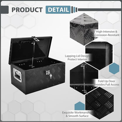 20 Inch Aluminum Truck Bed Tool Box, 5 Bar Tread Truck Tool Box with Lock&Keys, Heavy Duty Waterproof Flatbed tool box for Vans, Trailers, RVS，Trucks, Black(20"X12"X9.5")
