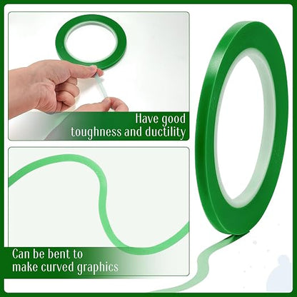 Nezyo 6 Pcs Vinyl Pinstripe Tapes Masking Painter Tapes High Temperature Low Tack Automotive Car Paint for Easy Removal Trim Thin Finishing Masking (Green,1/16, 1/8,1/5,1/4,1/2, 3/4 Inch)