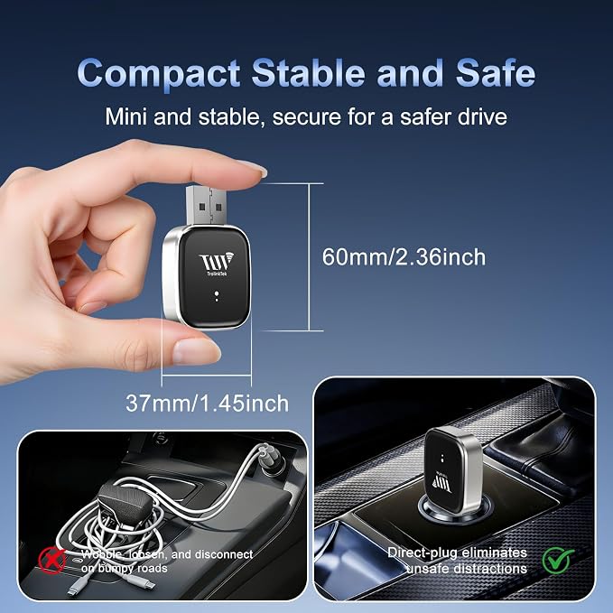 Mini Wireless Carplay Adapter for Apple iPhone/Android - Carplay Wireless Adapter Car Play Dongle Bluetooth and WiFi, [2026 Upgraded]