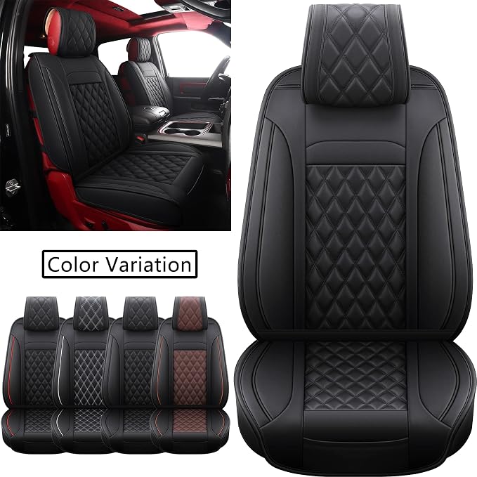 JOJOBAY Car Seat Covers for Dodge Ram,Fit 2009-2025 1500/2500/3500 HD Pick-up Truck,Crew,Regular,Quad,Mega Cab,Waterproof Synthetic Leather Seat Covers(2PCS-Front,Black)